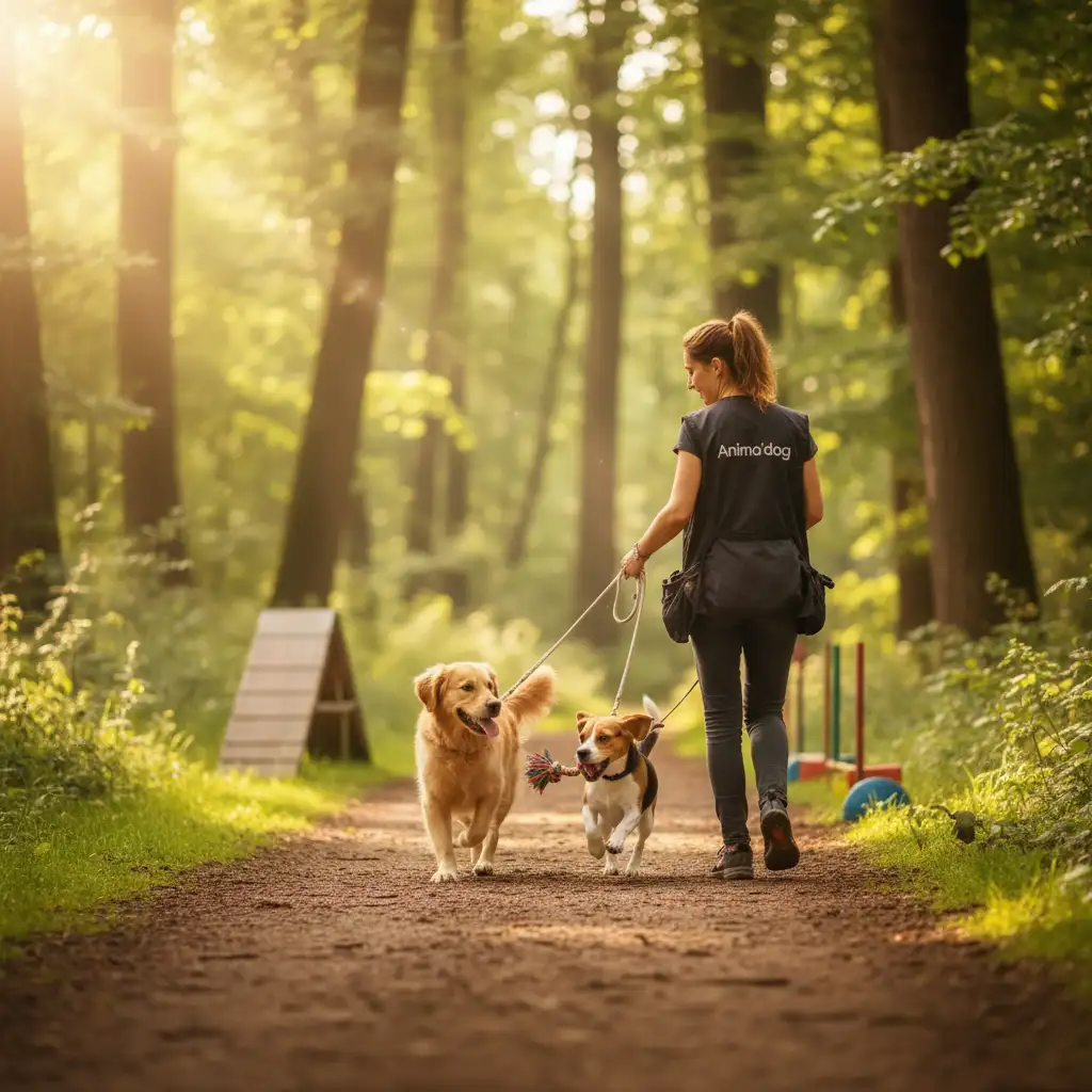 Soigneuse Anima'dog en balade avec deux chiens